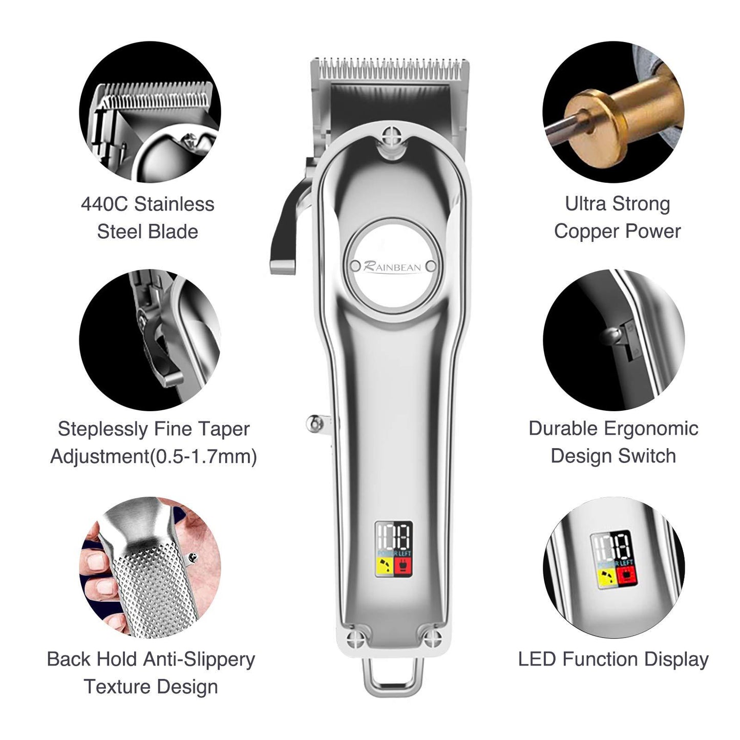 3-in-1 Men's Hair Trimmer: Waterproof Beard and Hair Grooming Kit with LED Display, USB Rechargeable