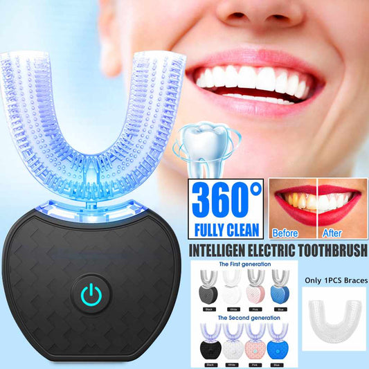 360° Intelligent Automatic Electric Toothbrush - U Type, Blue Light Whitening, USB Charging, Waterproof